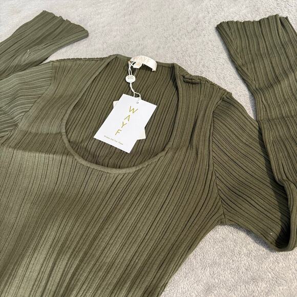 Wayf Alexi Long Sleeve Ribbed Midi Dress, Olive Green, XL - Picture 4 of 7